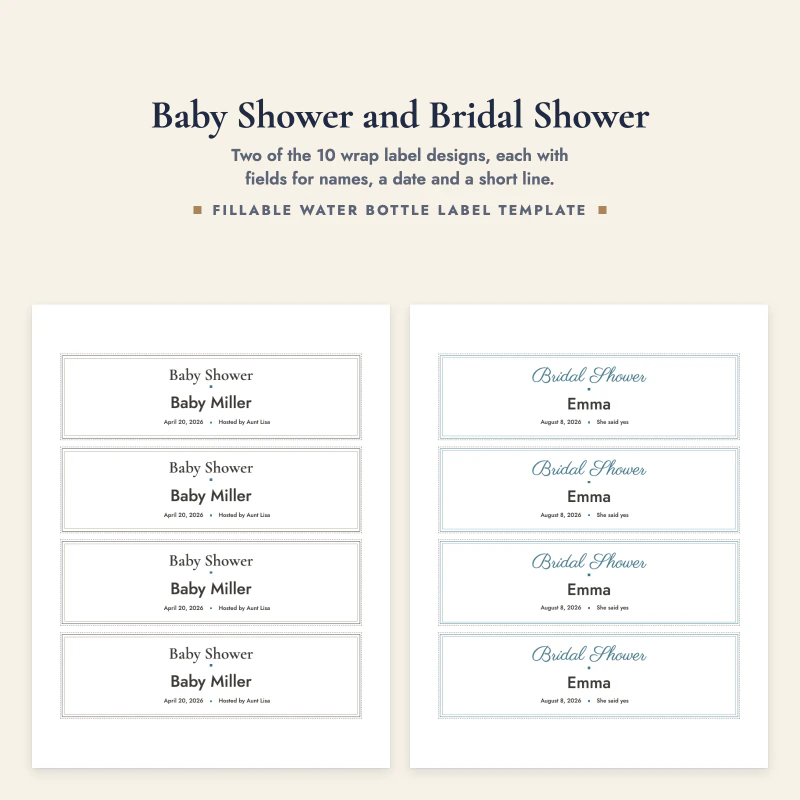 Wrap label pages for Baby Shower with Baby Miller and Bridal Shower with Emma