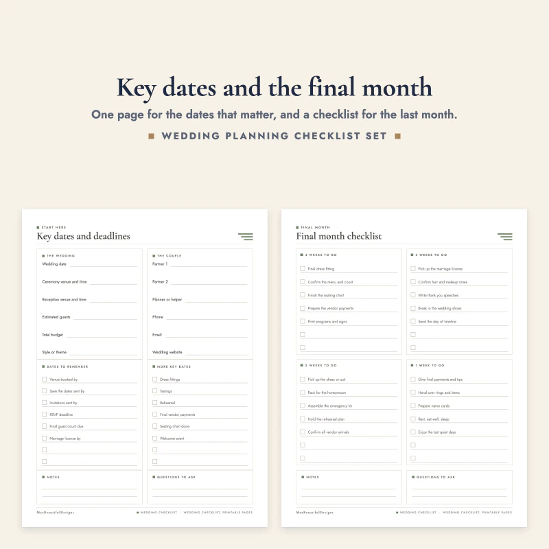 Key dates and deadlines page next to the final month checklist