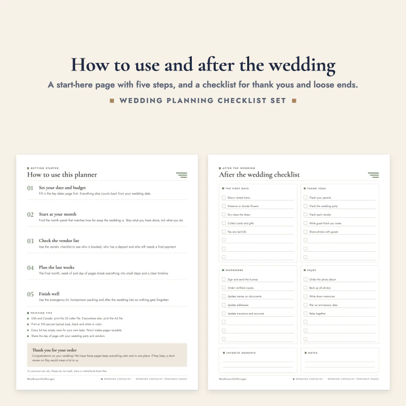 How to use this planner page next to the after the wedding checklist
