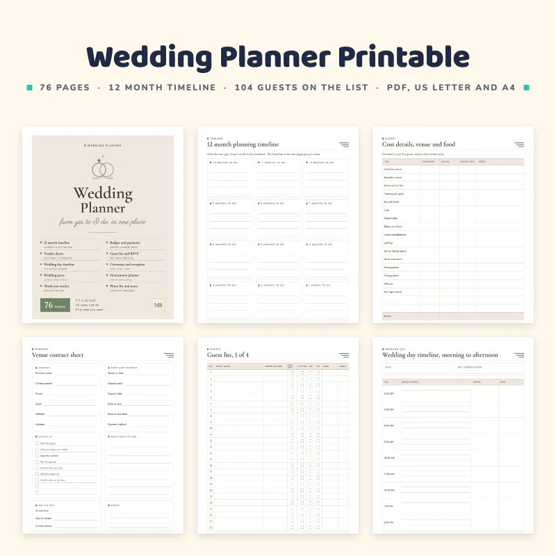 Wedding Planner Printable, cover image