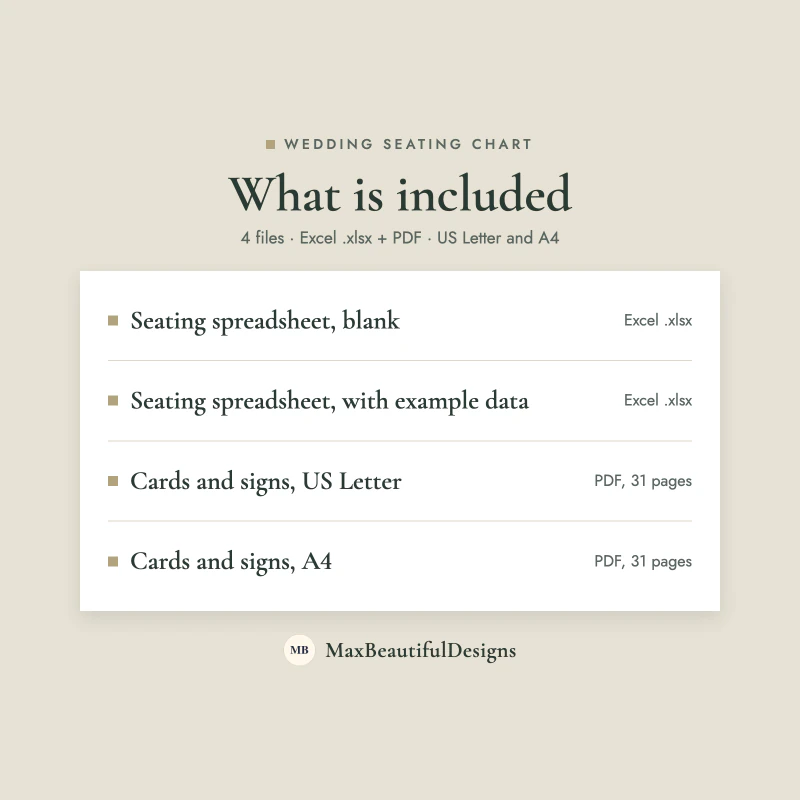 What is included: a blank and an example spreadsheet and the printable PDF in US Letter and A4