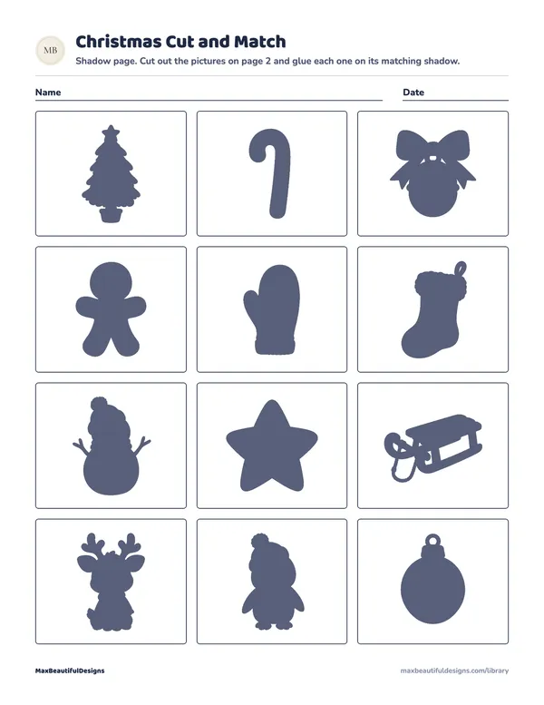 Christmas Cut and Match Printable, page 1 preview
