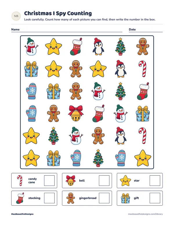 Christmas I Spy Counting Printable, page 1 preview