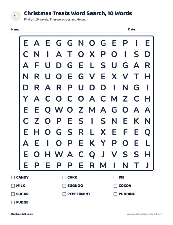 Christmas Treats Word Search Printable, page 1 preview