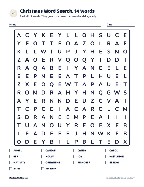 Christmas Word Search Printable for Older Kids, page 1 preview