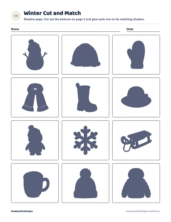 Winter Cut and Match Printable, page 1 preview