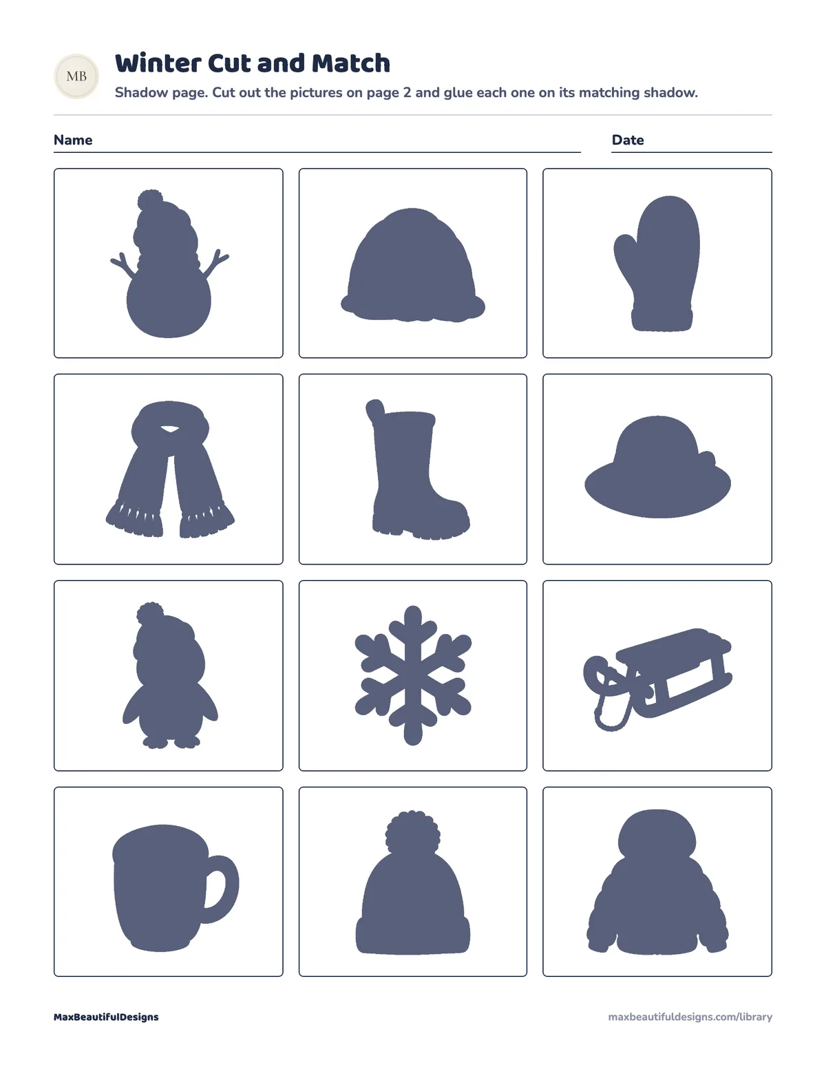 Preview of page 1 of Winter Cut and Match Printable