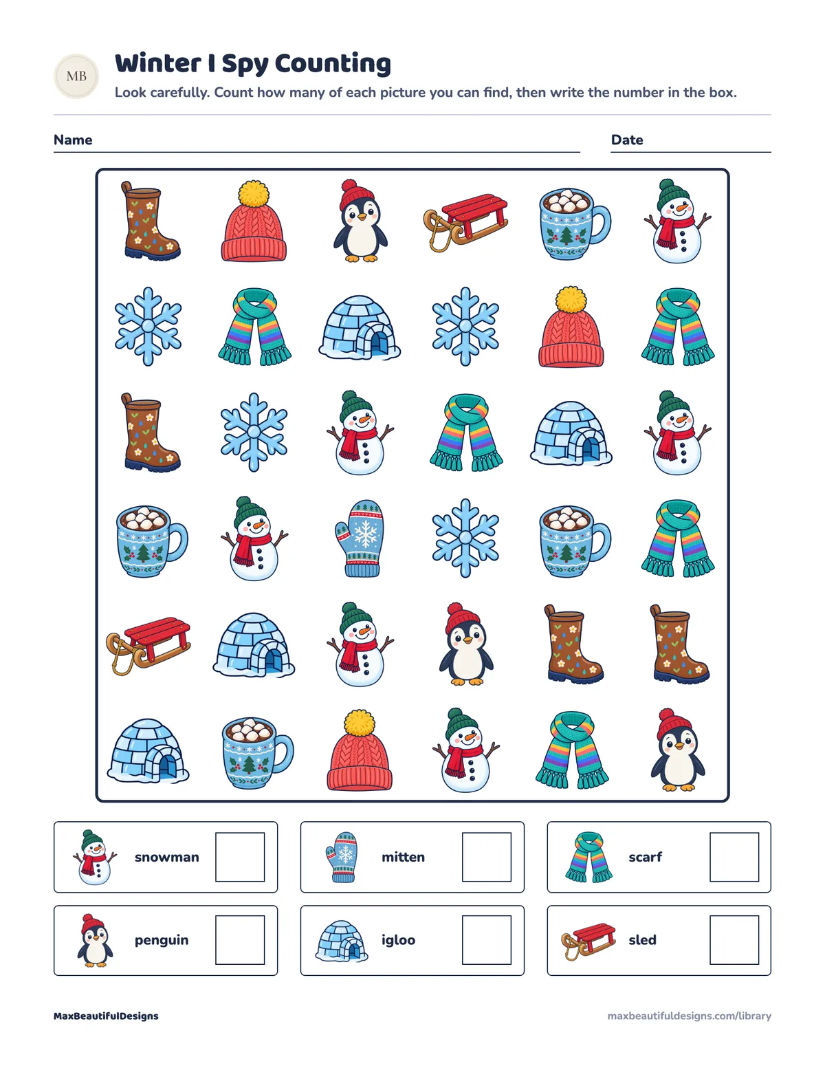 Preview of page 1 of Winter I Spy Counting Printable