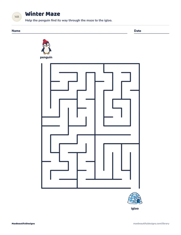 Winter Maze Printable for Kids, page 1 preview