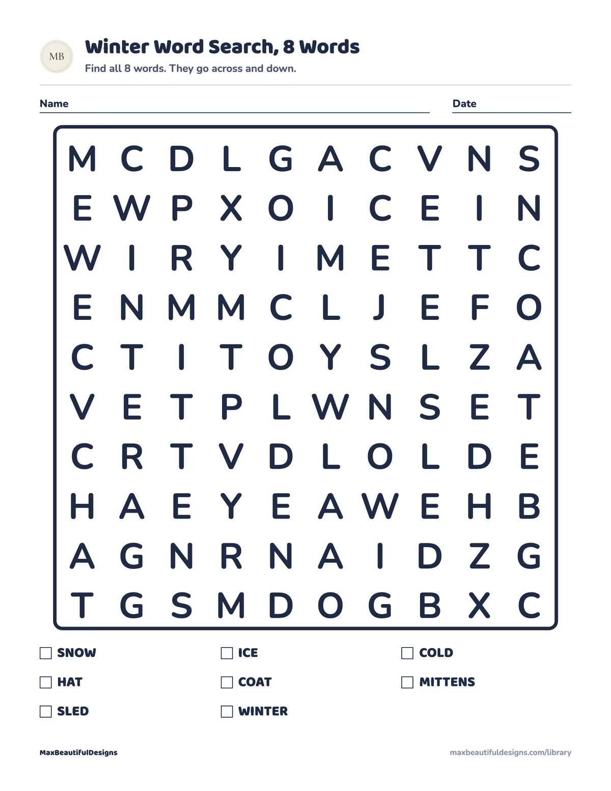 Preview of page 1 of Winter Word Search Printable for Kids