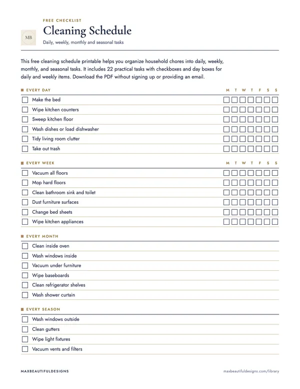 Cleaning Schedule Printable, page 1 preview