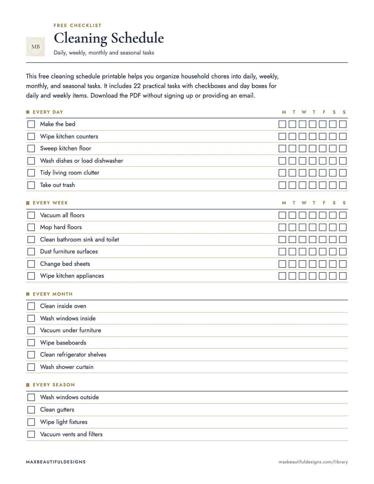 Preview of page 1 of Cleaning Schedule Printable