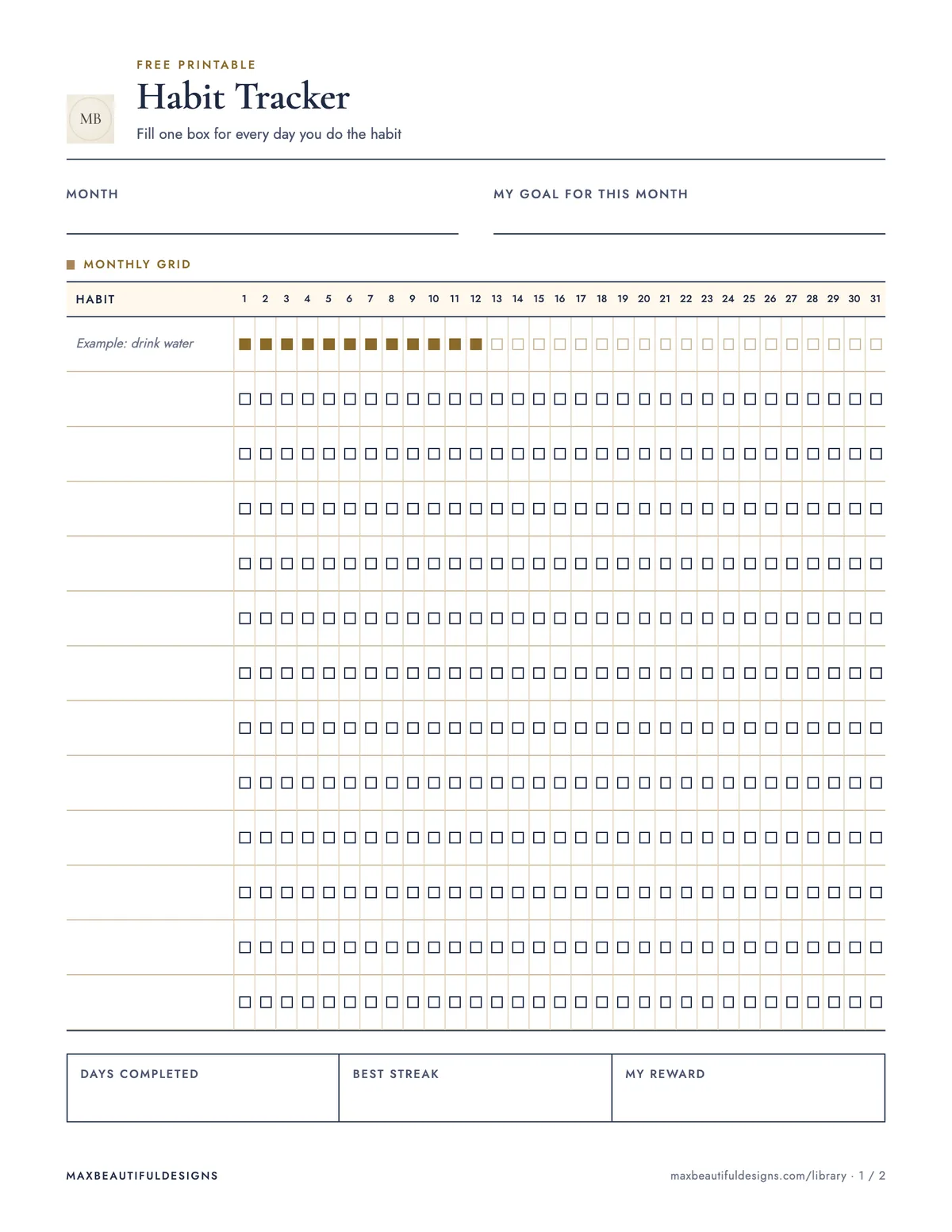 Preview of page 1 of Habit Tracker Printable
