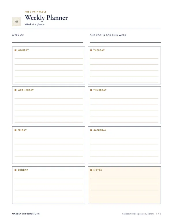 Weekly Planner Printable, page 1 preview