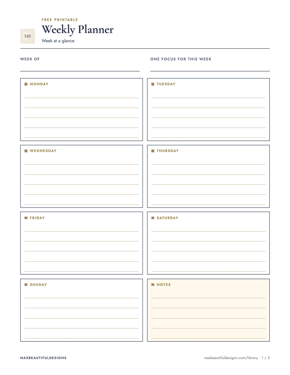 Preview of page 1 of Weekly Planner Printable