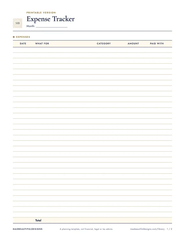 Expense Tracker Spreadsheet, page 1 preview