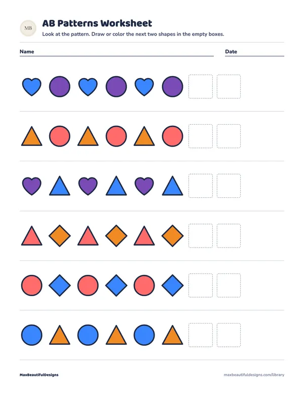 AB Patterns Worksheet Printable for Preschool, page 1 preview