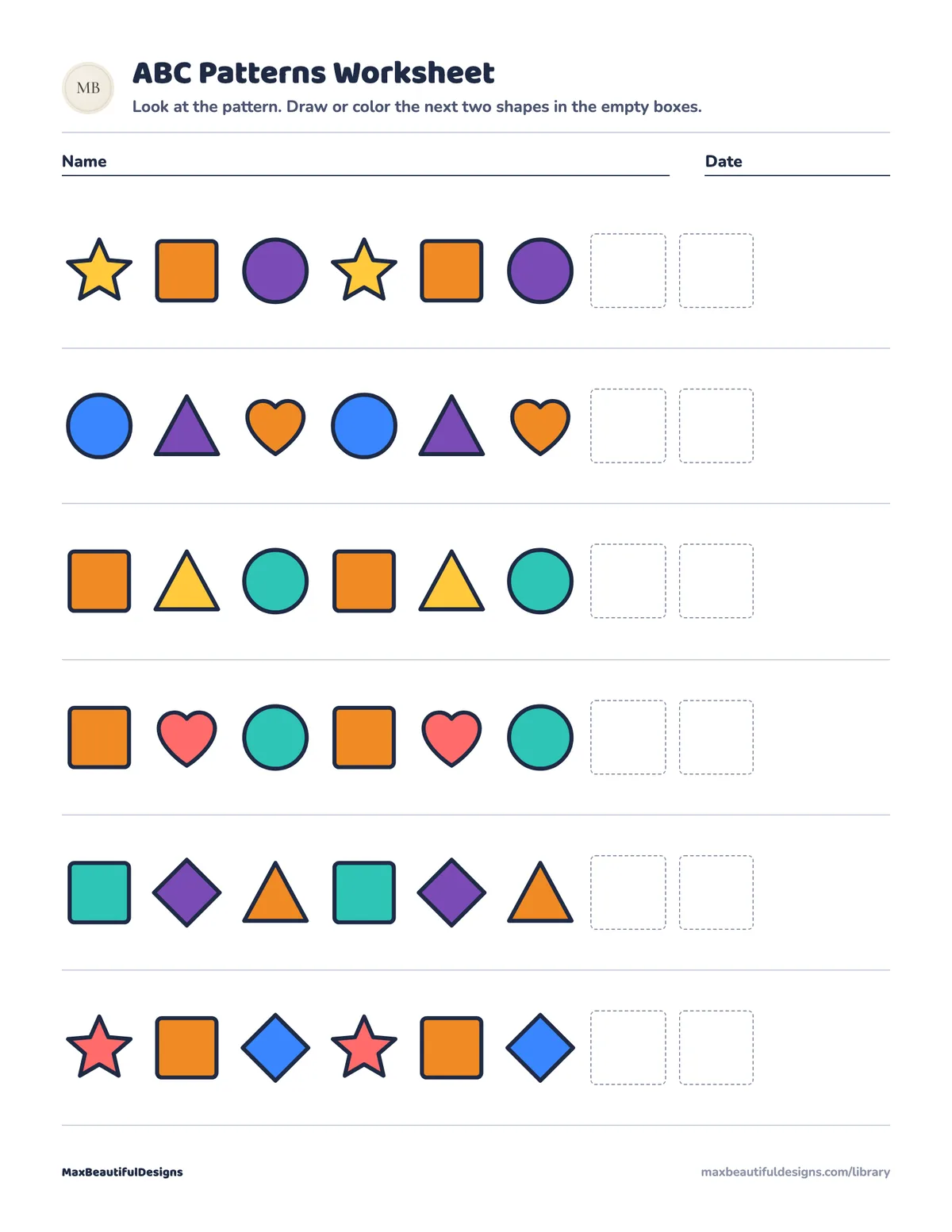 Preview of page 1 of ABC Patterns Worksheet Printable