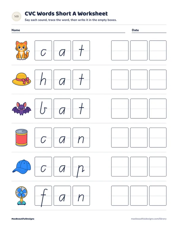 CVC Words Short A Worksheet Printable, page 1 preview