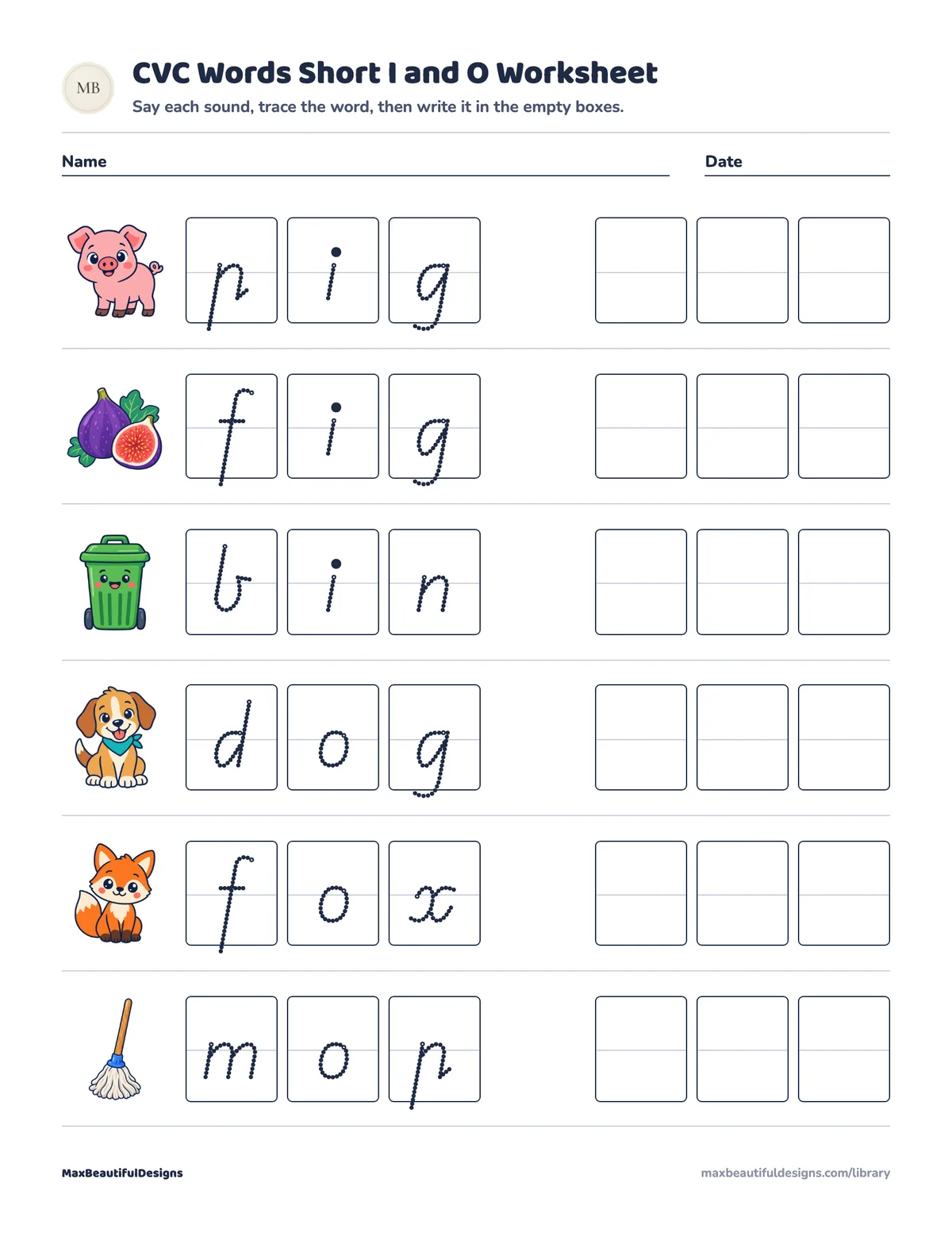 Preview of page 1 of CVC Words Short I and O Worksheet Printable