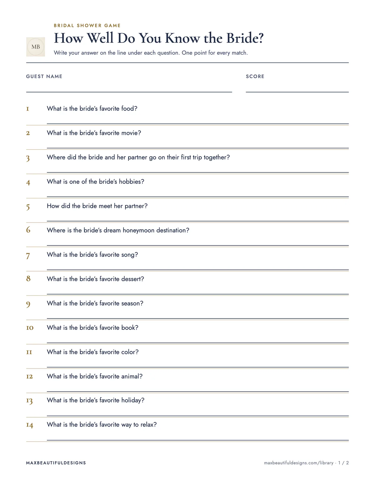 Preview of page 1 of Bridal Shower Game Printable