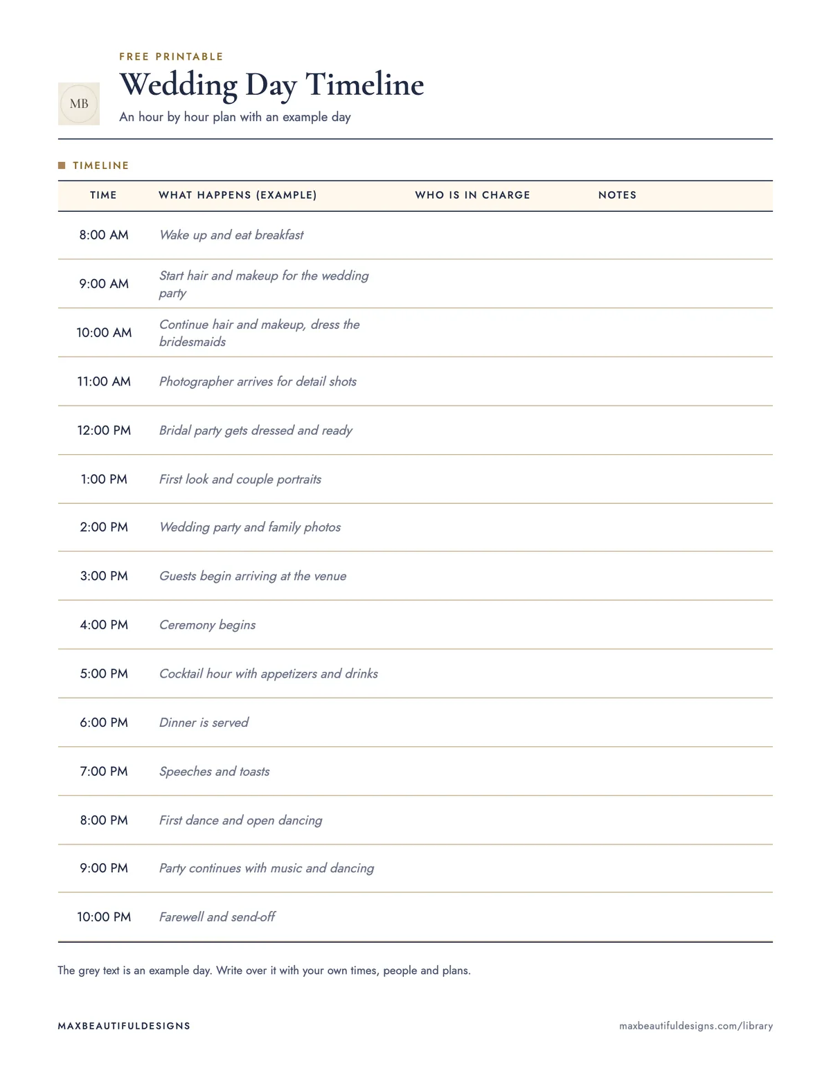 Preview of page 1 of Wedding Day Timeline Template