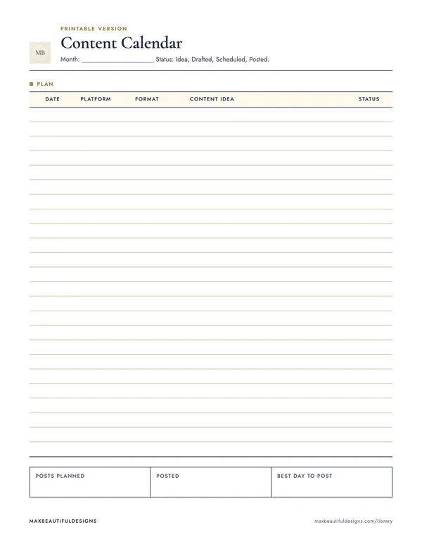 Content Calendar Spreadsheet, page 1 preview