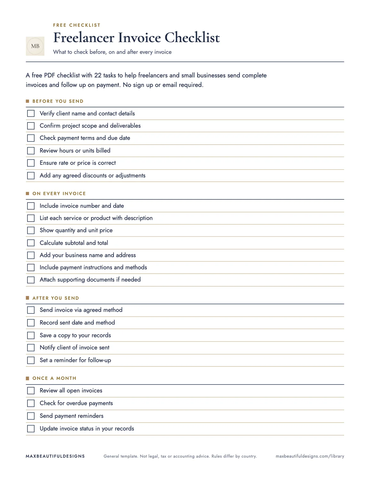 Preview of page 1 of Freelancer Invoice Checklist