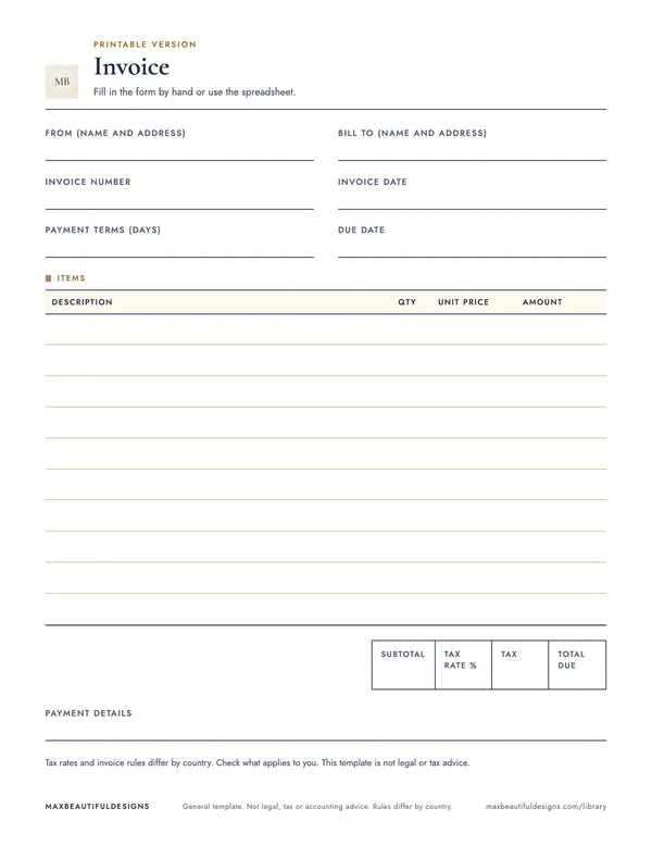 Invoice Template for Excel, page 1 preview