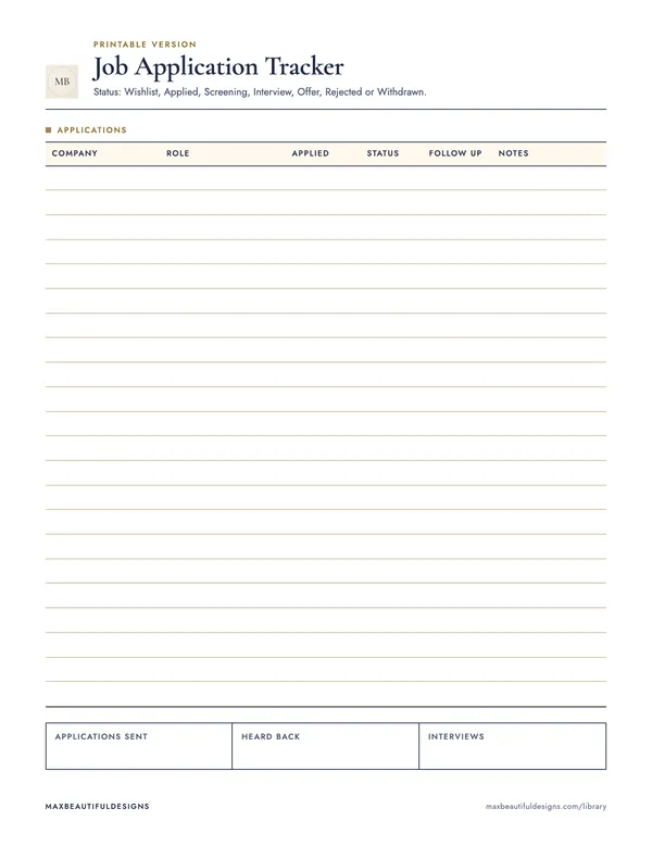 Job Application Tracker Spreadsheet, page 1 preview